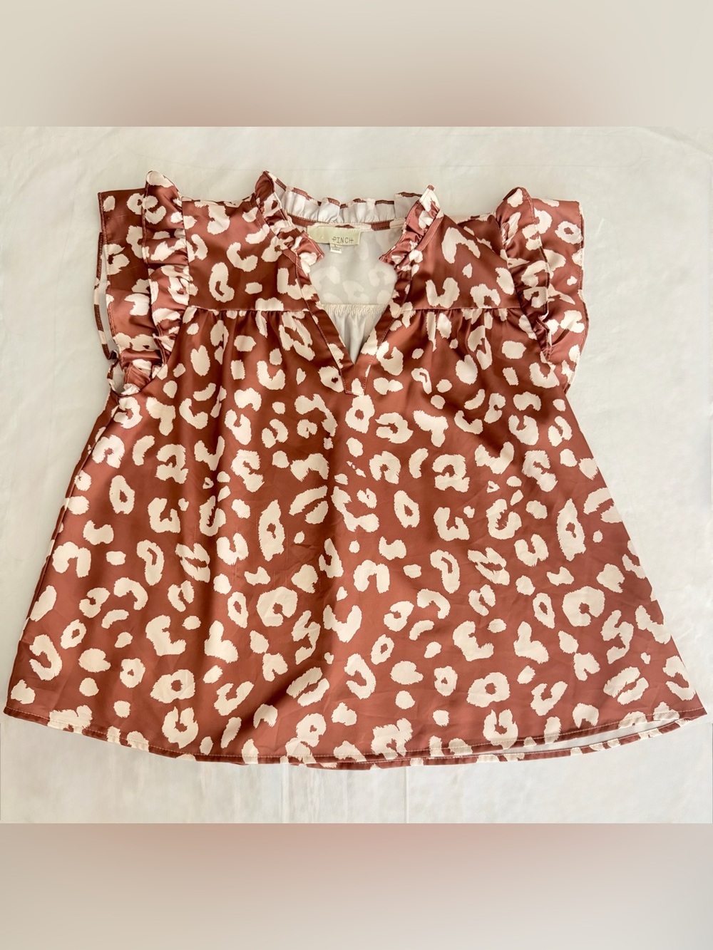 PINCH Ruffle Sleeve Animal Print Top - Rust & Cream Size Large